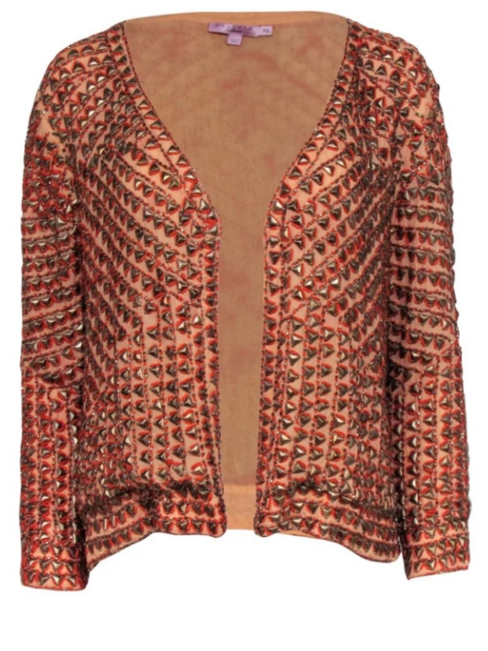 Calypso St. Barth Embellished Coral Open-Front Jacket